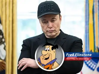 Fred Flinstone reports on Elon Musk's plummeting popularity among Republicans after a spat with President Trump, leaving even this Bedrock resident scratching his head. image