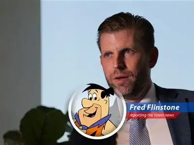 Fred Flinstone reports on Eric Trump's warning to banks about cryptocurrency and the future of finance, filled with dino-sized humor and Stone Age wisdom. image