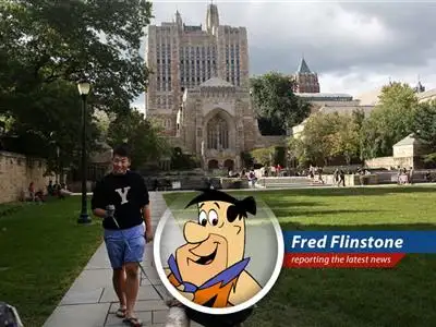 Fred Flinstone reports on how a new tax on college endowments might make tuition higher than a brontosaurus burger! image