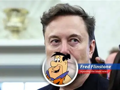 Fred Flinstone reports on the latest kerfuffle with that Elon Musk's contraption, X, leaving Bedrock scratching their heads. image