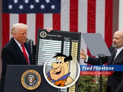 Fred Flinstone reports on the latest tariff news, predicting a rockin' future with prices that might just make you shout 'Yabba Dabba Doo!' or maybe just 'D'oh!' image