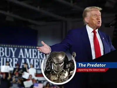 From trade wars to tumbling oil prices, even a Predator finds Trump's first 100 days a confusing and untriumphant hunt. image