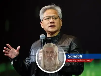 Gandalf reports on Jensen Huang's warning that US chip export controls are backfiring, empowering China and hurting American business. A delicate balance indeed, more perilous than navigating the Mines of Moria! image