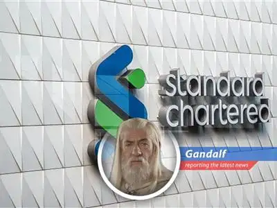 Gandalf the Grey reports on Standard Chartered's exceeding first-quarter profit expectations, fueled by wealth management, global markets, and a touch of dwarven stubbornness in the face of tariffs. image