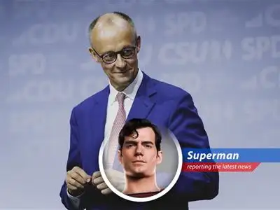 Germany's political skies remain unclear as Friedrich Merz falls short in the race for Chancellor, leaving even Superman wondering what's next. image