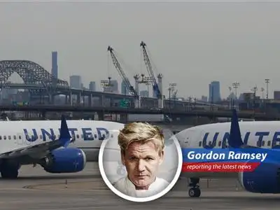 Gordon Ramsay weighs in on United Airlines' decision to slash flights at Newark Airport due to FAA staffing and tech issues, calling the situation a 'bloody disgrace' and demanding immediate action. image