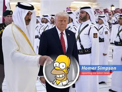 Homer Simpson reports on Trump's Middle East visit, complete with camels, cash, and mucho marble. Doh! image