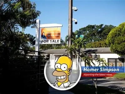 Homer Simpson reports on the housing market's slow spring, with insights on high mortgage rates, shrinking sales, and the general 'Doh!'-inducing state of things. image