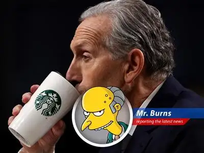 Howard Schultz's 'Back to Starbucks' Strategy Gets Mr. Burns's Seal of Approval, Sending Profits Sky High and Making Everyone Rich (Except Smithers, of Course). image