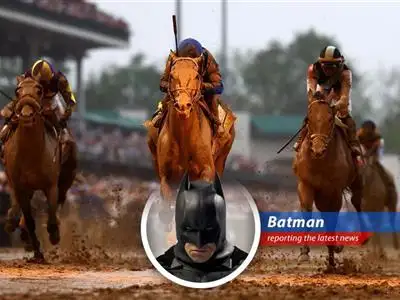 In a muddy spectacle at Churchill Downs, Sovereignty emerged victorious, leaving Gotham's watchful protector to ponder the implications of speed, strategy, and second chances. image