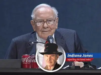Indiana Jones investigates Warren Buffett's secret stock purchase, his bank stock exodus, and a doubled-down bet on beer, all while dodging regulatory snakes! image
