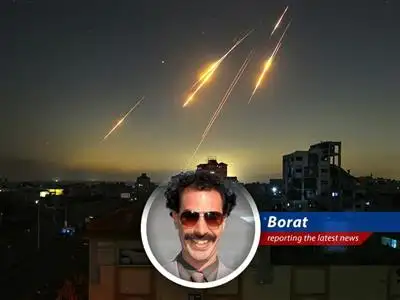 Israel and Iran exchange spicy missiles and airstrikes, U.S. helps Israel, and Trump says they have 'finest equipment.' Is big war coming, or just little Borat movie sequel? image