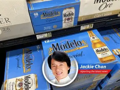 Jackie Chan comments on Constellation Brands' recent earnings dip due to tariffs and softened beer demand, with a dash of humor and a promise to still kick financial goals by 2026! image