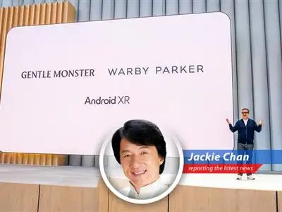 Jackie Chan gives his hilarious take on the tech world's latest face-off: Google and Warby Parker team up to create smart glasses, aiming to outshine Meta and Ray-Ban! image