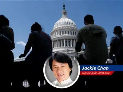 Jackie Chan humorously dissects the US Senate's 'vote-a-rama' over Trump's megabill, highlighting the political acrobatics and potential for hilarious attack ads. image
