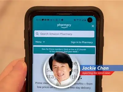 Jackie Chan muses on Amazon's new venture into the pet medication market, wondering if they'll need stunt doubles for those speedy deliveries. image