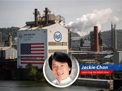 Jackie Chan reports on Donald Trump's surprising approval of the U.S. Steel and Nippon Steel merger, injecting humor and his signature 'no stunt double' attitude. image