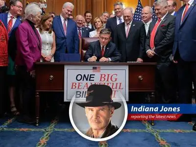 Join Indiana Jones as he deciphers the political hieroglyphs of the new tax bill, uncovering its treasures, traps, and potential curses for the American people! image