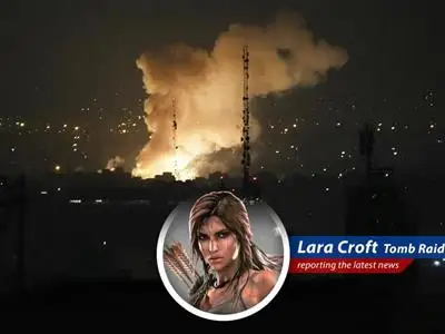 Lara Croft reports on the escalating tensions in the Middle East, with a wry Croft-esque twist, as Israel launches airstrikes against Iran's nuclear facilities, sending oil prices soaring and global markets tumbling. image