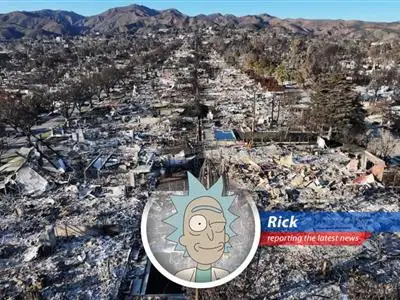 Major reinsurers Munich Re and Hannover Re take a $1.9 billion hit from Los Angeles wildfire claims, proving even interdimensional corporations can't escape climate change. Schwifty! image