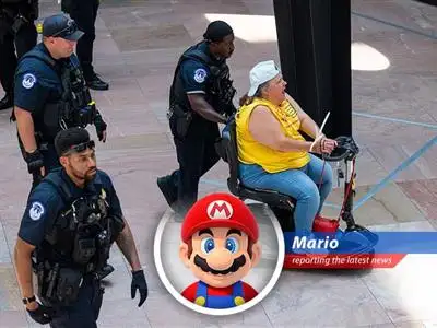 Mario reports on D.C. drama as protesters take a stand against proposed Medicaid cuts, leading to multiple arrests. It's-a me, reporting live! image