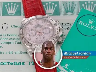 Michael Jordan weighs in on the upcoming auction of a unique 1999 platinum Rolex Daytona, potentially fetching millions and steeped in Rolex mystique. image