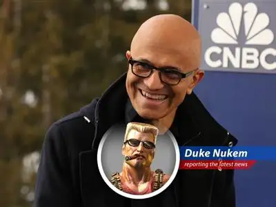 Microsoft's stock price jumps after strong earnings report fueled by Azure's AI growth. Duke Nukem approves. image