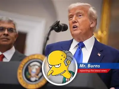 Montgomery Burns reacts to Trump's executive order to link U.S. drug prices to those of other developed countries, finding humor and potential profit in the chaos. image