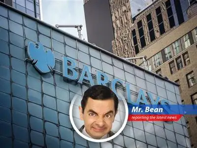Mr. Bean reports on Barclays' surprisingly good financial quarter, trade wars, and other confusing grown-up stuff, while trying not to spill tea on his trousers. image