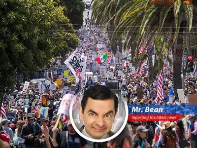 Mr. Bean reports on the controversial military parade, complete with tanks, protests, and a very large cake. Utter madness! image