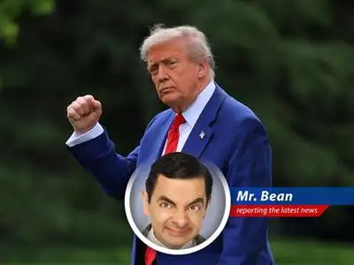 Mr. Bean reports on the rather loud news of America's alleged attack on Iranian nuclear sites, filled with more confusion than a trip to the laundromat. image