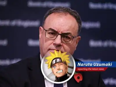 Naruto Uzumaki reports on the Bank of England's concerns about U.S. tariffs and their potential impact on U.K. growth, while injecting some ninja-level humor. image