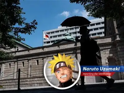 Naruto Uzumaki reports on the Bank of Japan's decision to ease up on bond purchases, facing growth risks and rice shortages like a true Hokage! image
