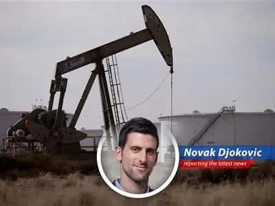 Novak Djokovic humorously assesses a news article about the potential decline in U.S. onshore oil production, blending tennis analogies with satirical commentary on energy security and economic factors. image