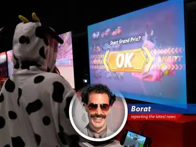 Nvidia CEO Jensen Huang praises Nintendo's new Switch 2, calling it a tribute to Iwata-san's vision and a revolution in mobile gaming, and Borat agrees 'Very Nice!' image