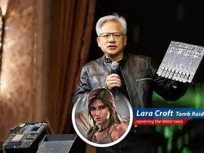Nvidia faces massive revenue loss in China due to export restrictions, CEO Jensen Huang expresses concerns, but Lara Croft sees an opportunity for global adventure. image