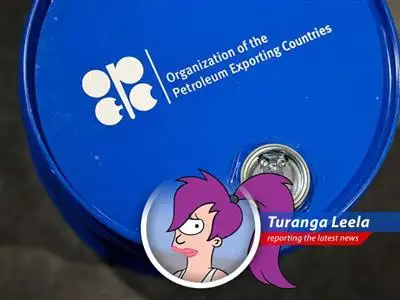 OPEC+ floods the market, sending oil prices into a four-year nosedive, while Leela ponders if this means cheaper Blernsball tickets... or maybe just a new eye! image