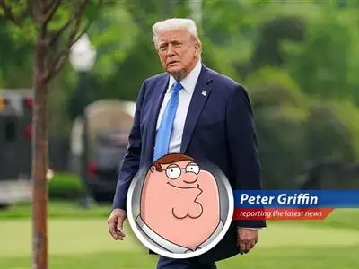 Peter Griffin reports on Trump's recent interview where he takes credit for the good economy, blames Biden for the bad, and muses about doll ownership. image