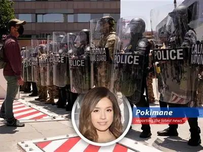 Pokimane reacts to the deployment of additional troops to Los Angeles amidst dissipating protests, questioning the motives and legality behind the move. image