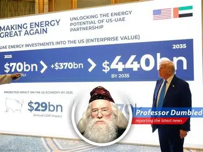 Professor Dumbledore humorously examines the United Arab Emirates' significant investment plans in the United States energy sector, drawing parallels to the wizarding world and its own complex economies. image