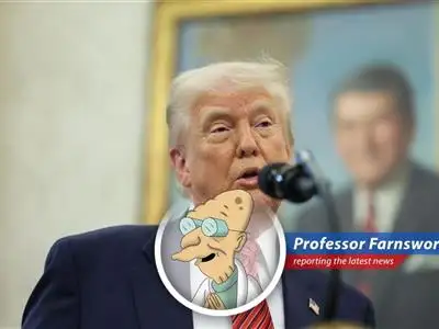 Professor Farnsworth analyzes Trump's offer to intervene in the escalating tensions between India and Pakistan, a situation that's been brewing longer than my latest batch of Slurm. image
