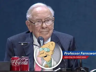 Professor Farnsworth analyzes Warren Buffett's retirement and investment strategies, filled with castle moats, intrinsic value, and the occasional fool. image