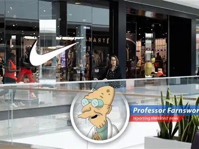 Professor Farnsworth dissects Nike's latest earnings report, tariff woes, and a delayed Skims partnership with a pinch of futuristic pessimism. image