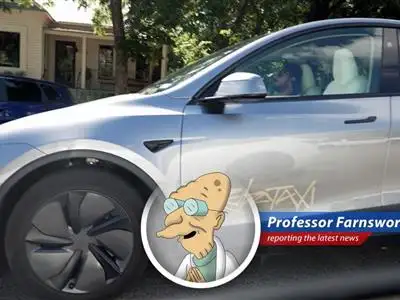 Professor Farnsworth dissects Tesla's robotaxi launch, questioning if it's truly the future or just a slightly less dangerous bumper car. image