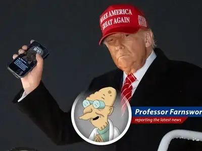Professor Farnsworth dissects Trump's new mobile phone plan, finding more licensing agreements than actual innovation. Prepare for a journey into the slightly disturbing future of connectivity! image