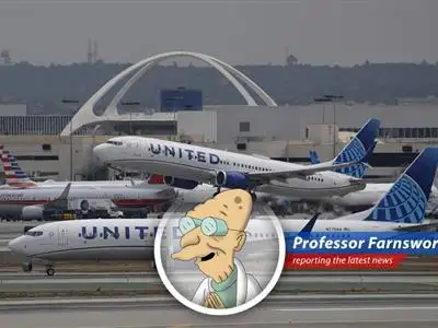 Professor Farnsworth reports on the airline industry's creative solutions to avoid potential fiery doom in the Middle East, because 'when you do things right, people won't be sure you've done anything at all'. image