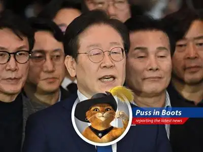 Puss in Boots reports on Lee Jae-myung's call for a more paw-some trade agreement with the United States amidst a snap election and economic concerns. image