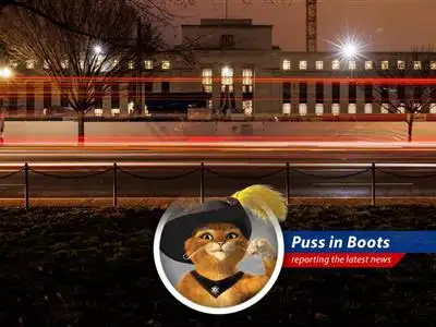 Puss in Boots reports on Trump's economic policies, potential clashes with the Federal Reserve, and China's response, all while keeping an eye on Alaska's massive energy project. image