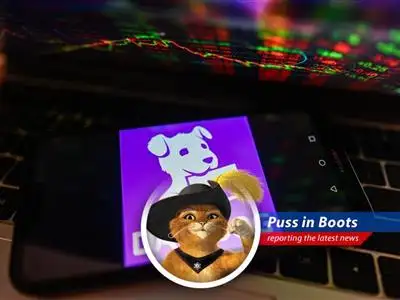 Puss in Boots reports on the stock market's latest escapades: China's chip liberation, Datadog's triumphant S&P 500 entry, and Robinhood's slight tumble. image