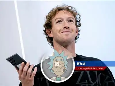 Rick Sanchez reports on Meta AI's milestone, potential monetization schemes, and shareholder squabbles, all while lamenting his missing interdimensional travel device. image